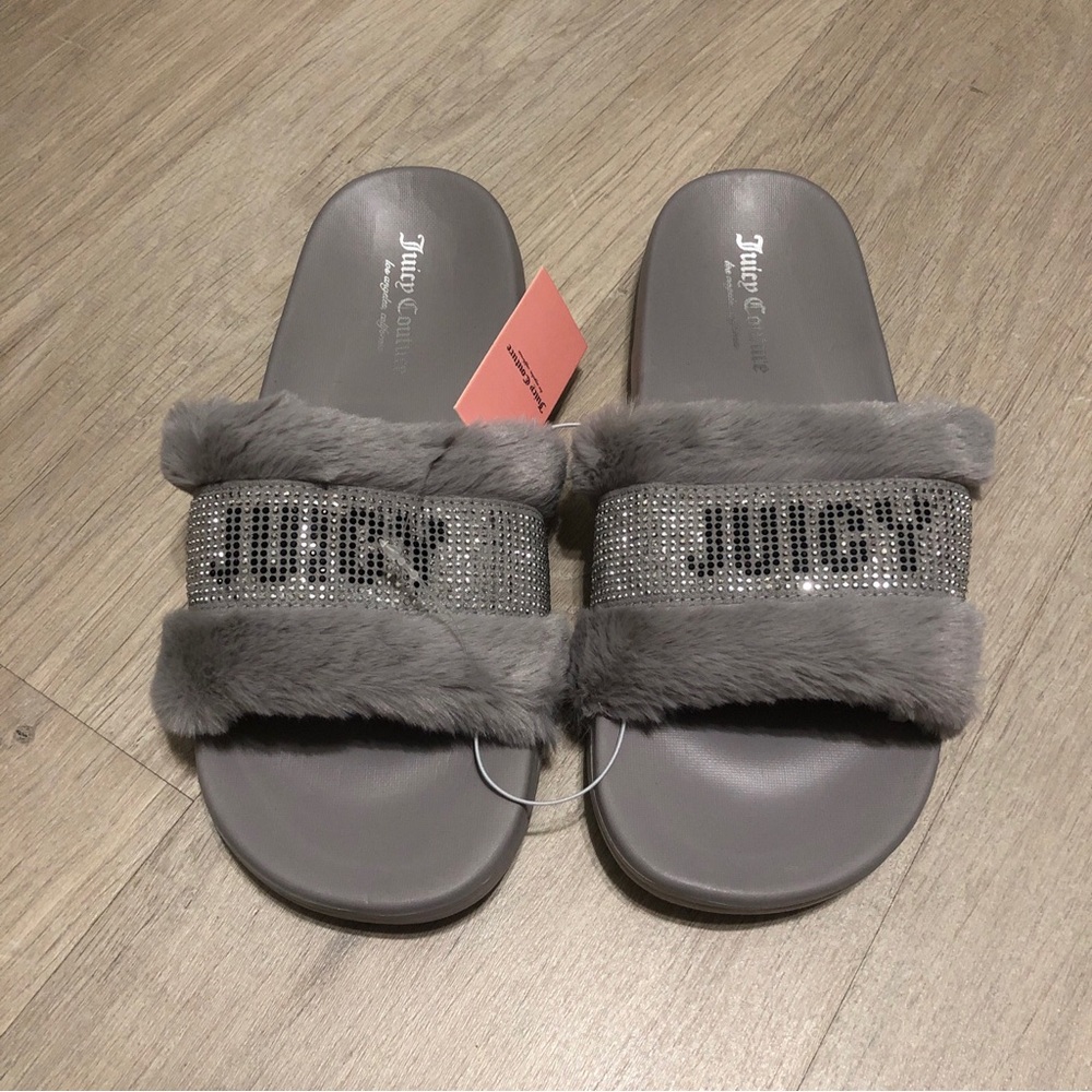 Juicy Couture Gray Fur Slide Sandals